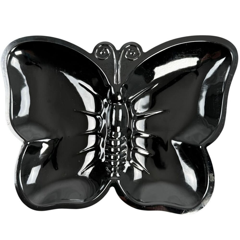 Vintage 70s Butterfly Silver Tone Metal Trinket Catchall Trays Hong Kong Set 3